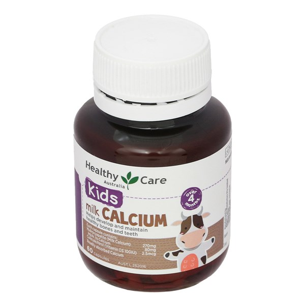 Viên uống Healthy Care Kids Milk Calcium hỗ trợ xương và răng chắc khỏe 60 viên (từ 4 tháng)