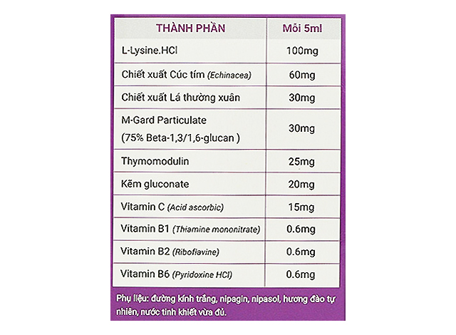 Thành phần - Siro Avisure Muno tăng cường sức đề kháng 100 ml (từ 0 tháng) Thành phần - Siro Avisure Muno tăng cường sức đề kháng 100 ml (từ 0 tháng)