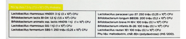 Thành phần - Men vi sinh Life Space Baby bổ sung lợi khuẩn đường ruột 60g (0 - 3 tuổi)