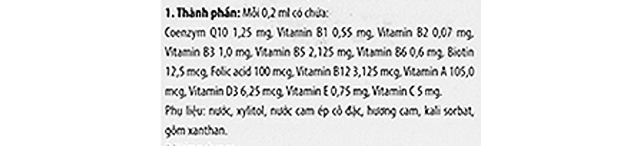 Thành phần lọ xịt Valens Upgro Multivitamin hỗ trợ tăng sức đề kháng 25 ml (từ 6 tháng)
