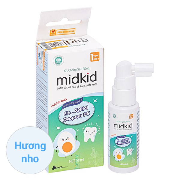 Midkid Chống Sâu Răng Hương Nho, 30 Ml Dạng Xịt (Từ 1 Tuổi)