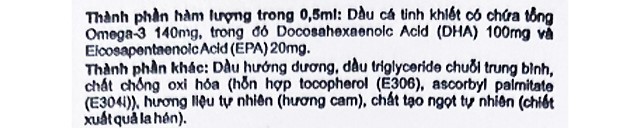 Thành phần siro BioAmicus Omega-3 hỗ trợ não bộ và thị giác 30 ml (từ 0 tháng)