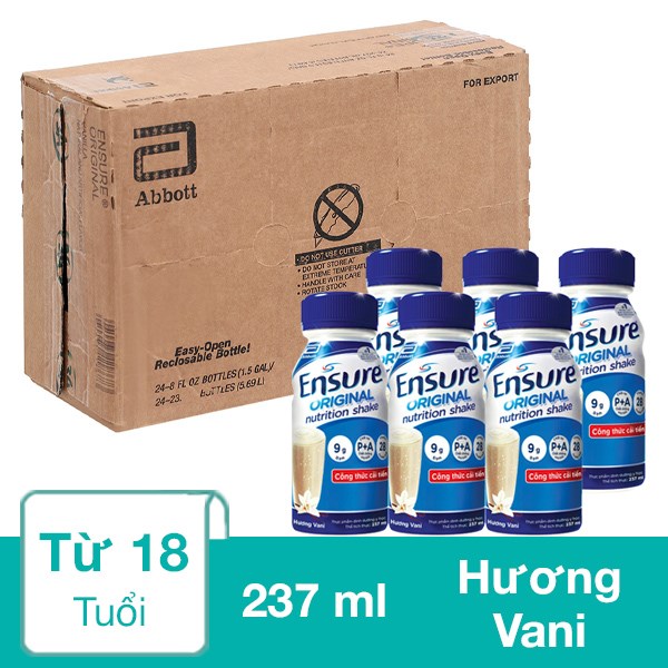 Thùng 24 Chai Sữa Bột Người Lớn Pha Sẵn Ensure Original Hương Vani 237 Ml