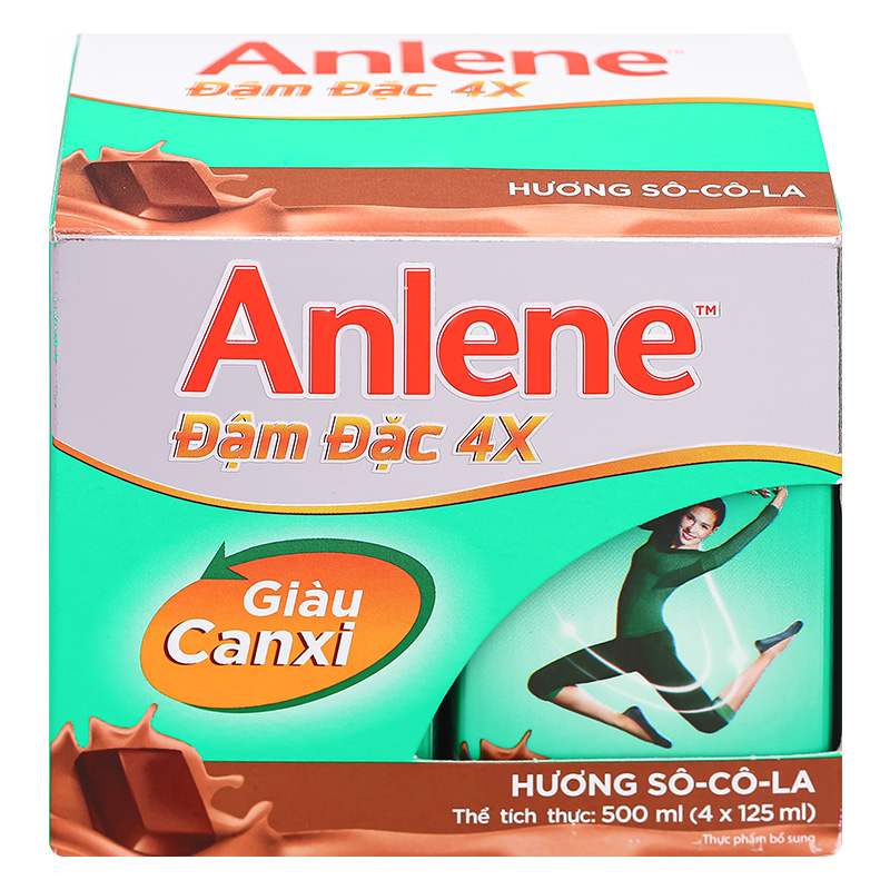 Lốc 4 hộp sữa bột người lớn pha sẵn Anlene Đậm Đặc 4X hương socola 125 ml