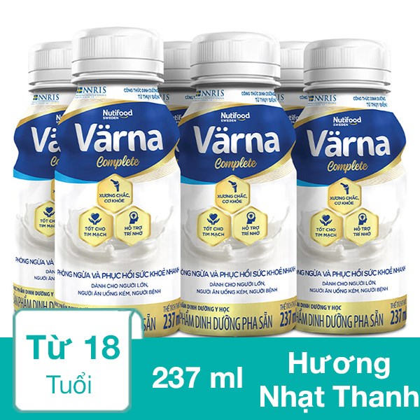 Lốc 6 Chai Sữa Bột Người Lớn Pha Sẵn Nutifood Varna Complete Hương Nhạt Thanh 237 Ml