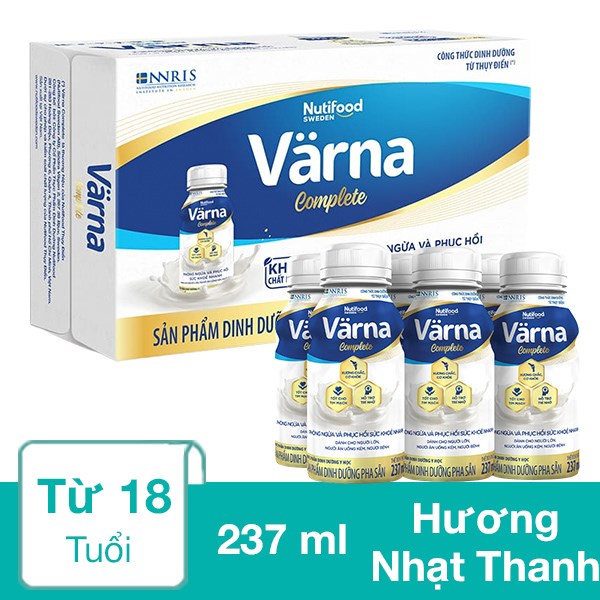 Thùng 24 Chai Sữa Bột Người Lớn Pha Sẵn Nutifood Varna Complete Hương Nhạt Thanh 237 Ml