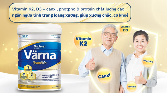 Sữa bột người lớn Nutifood Varna Complete hương nhạt thanh 850g cung cấp dưỡng chất giúp ngăn ngừa tình trạng loãng xương
