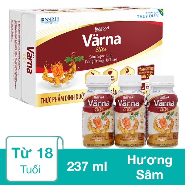 Thùng 24 Chai Sữa Bột Người Lớn Pha Sẵn Nutifood Varna Elite Hương Sâm 237 Ml