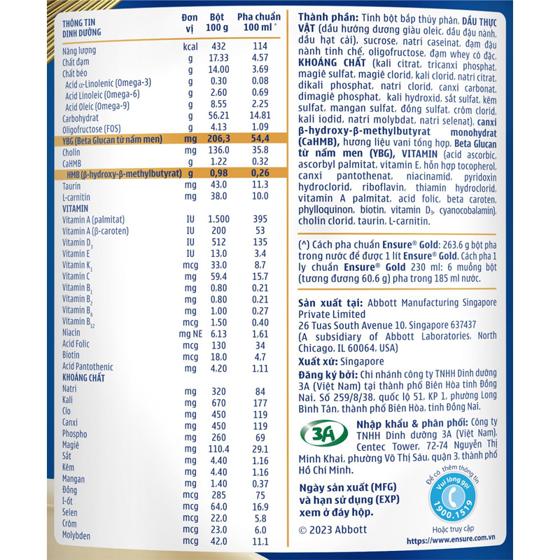 Sữa bột người lớn Ensure Gold StrengthPro hương vani 800g 12