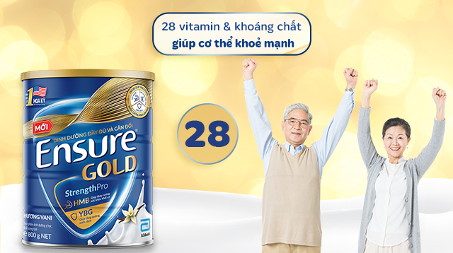 Sữa bột người lớn Ensure Gold StrengthPro hương vani 800g - Chứa 28 dưỡng chất