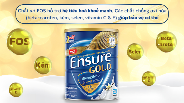 Sữa bột người lớn Ensure Gold StrengthPro hương vani 800g - Hỗ trợ tiêu hóa
