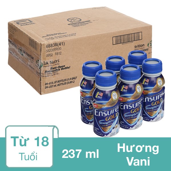 Thùng 24 Chai Sữa Bột Người Lớn Pha Sẵn Ensure Gold Hương Vani 237 Ml