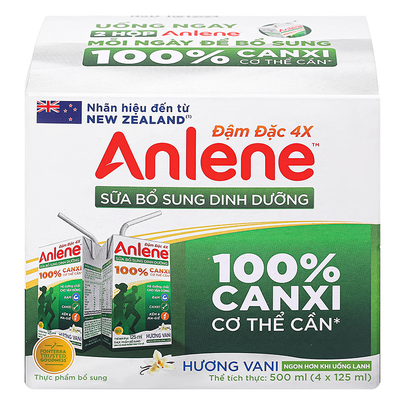 Lốc 4 hộp sữa bột người lớn pha sẵn Anlene Đậm Đặc 4X hương vani 125 ml