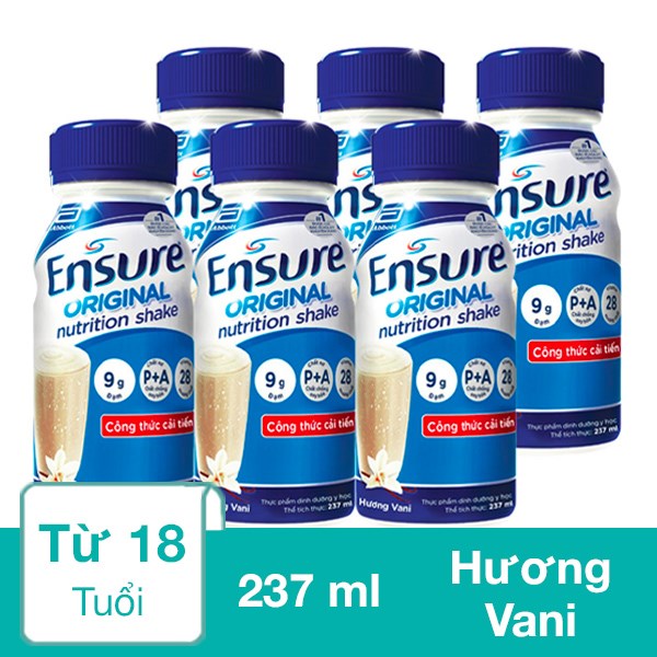 Lốc 6 Chai Sữa Bột Người Lớn Pha Sẵn Ensure Original Hương Vani 237 Ml