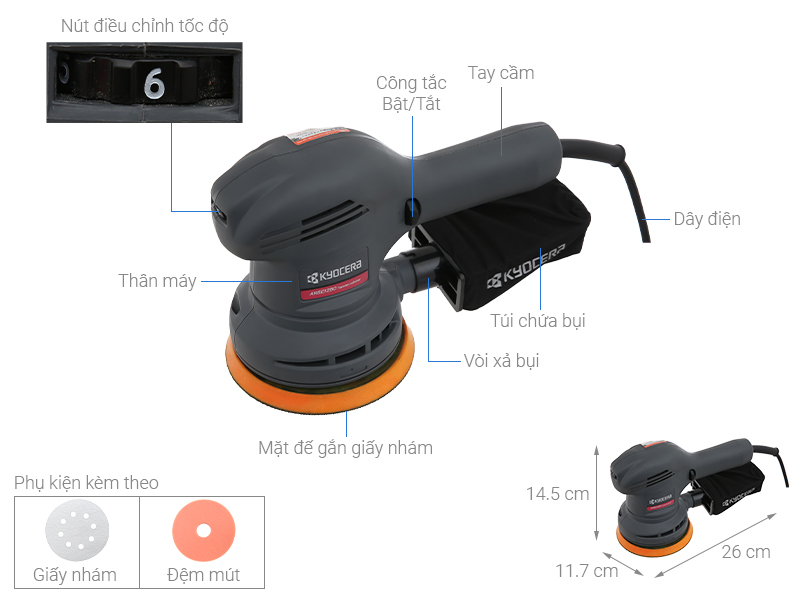 Máy chà nhám tròn Kyocera ARSE1250 300W