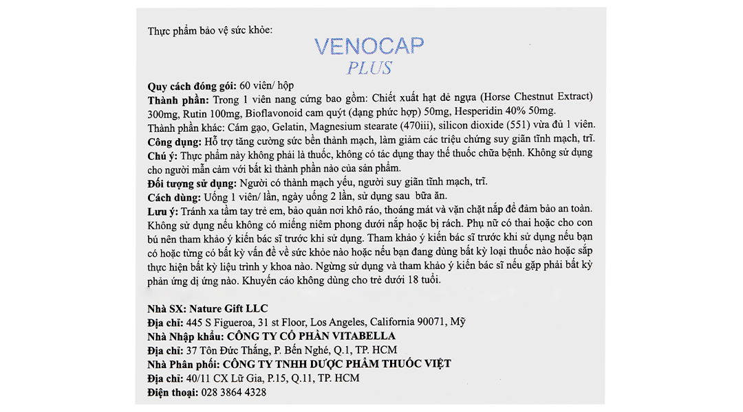 Venocap Plus hỗ trợ giảm suy giãn tĩnh mạch hộp 60 viên - 06/2024 ...