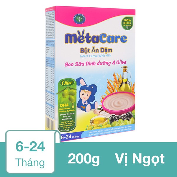 Bột ăn dặm MetaCare gạo sữa dinh dưỡng & olive hộp 200g (6 - 24 tháng) - AVAKids.com