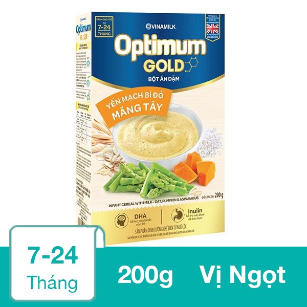 Bột ăn dặm Optimum Gold yến mạch, bí đỏ và măng tây hộp 200g (7 - 24 tháng) - AVAKids.com