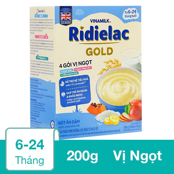 Bột ăn dặm Vinamilk RiDielac Gold 3 vị ngọt hộp 200g (6 – 24 tháng)