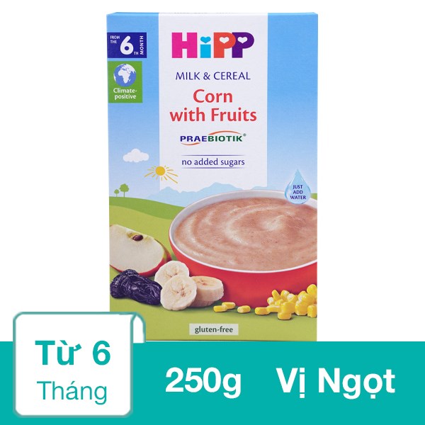 Bột Ăn Dặm Hipp Sữa, Ngô Và Hoa Quả Hộp 250G (Từ 6 Tháng)