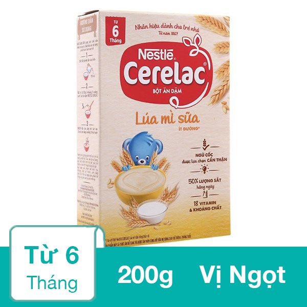 Bột ăn dặm Nestlé Cerelac lúa mì sữa hộp 200g (từ 6 tháng)