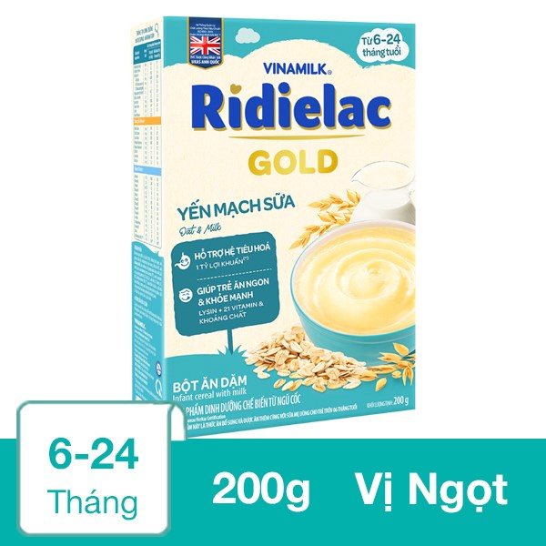 Bột ăn dặm Vinamilk RiDielac Gold yến mạch, sữa hộp 200g (6 – 24 tháng)
