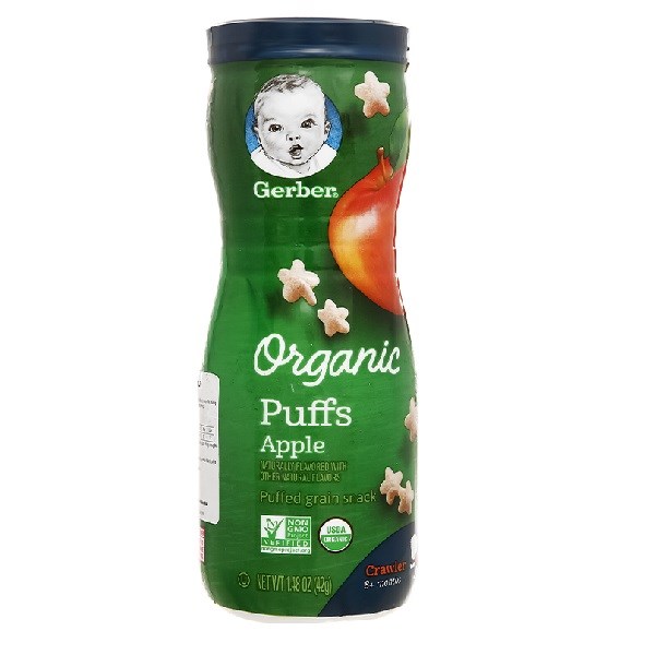 Bánh ăn dặm Gerber Organic Puffs vị táo lon 42g (từ 8 tháng)