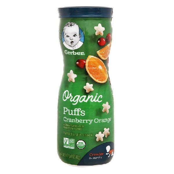 Bánh ăn dặm Gerber Organic Puffs vị nam việt quất, cam lon 42g (từ 8 tháng) - AVAKids.com