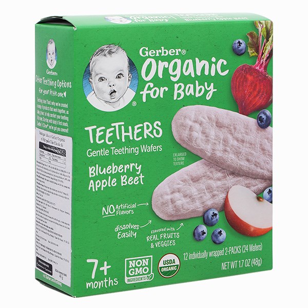 Bánh Gạo Ăn Dặm Gerber Organic Teethers Vị Việt Quất, Táo Và Củ Cải Đỏ Hộp 48G (Từ 7 Tháng)