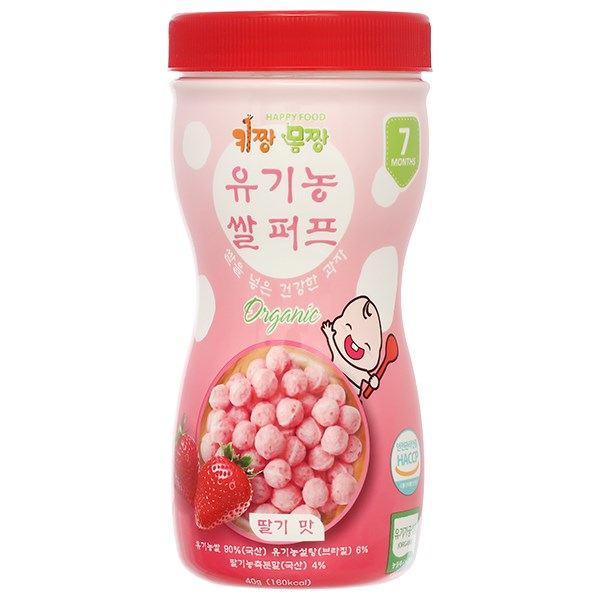 Bánh ăn dặm bi tan Happy Food Organic vị dâu lon 40g (từ 7 tháng)