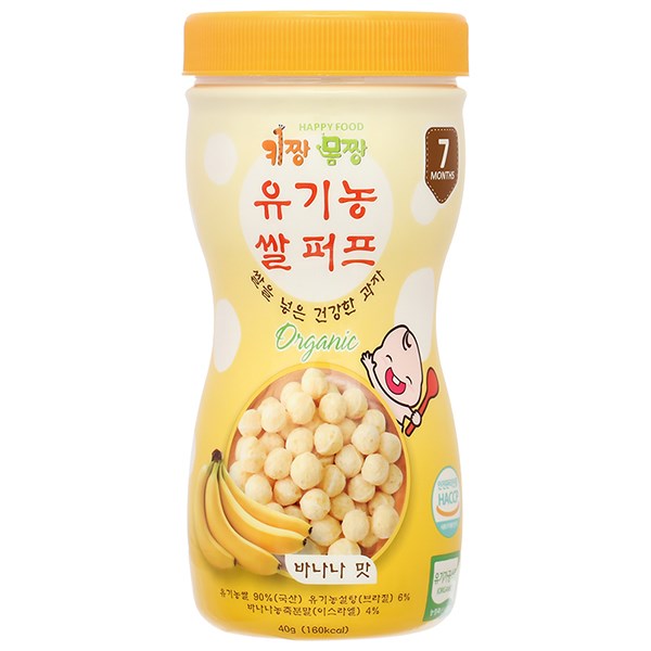 Bánh ăn dặm bi tan Happy Food Organic vị chuối lon 40g (từ 7 tháng)