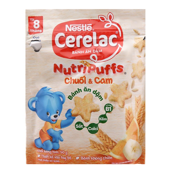 Bánh ăn dặm Nestlé Cerelac NutriPuffs vị chuối, cam gói 50g (từ 8 tháng)