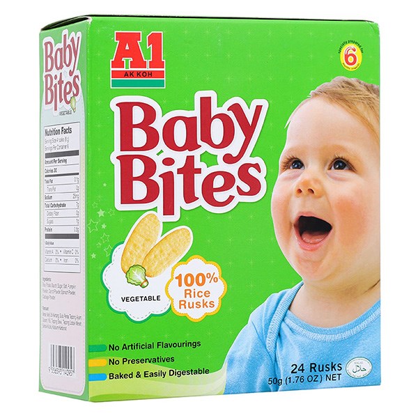 Bánh gạo ăn dặm A1 Baby Bites vị rau củ hộp 50g (từ 6 tháng)