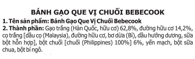 Bánh gạo ăn dặm BeBecook vị chuối gói 25g (từ 7 tháng) - Thành phần