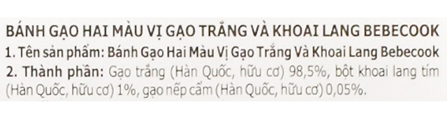 Bánh gạo ăn dặm BeBecook vị khoai lang tím gói 30g (từ 6 tháng) - Thành phần