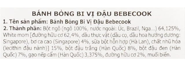 Bánh bỏng bi ăn dặm BeBecook vị đậu gói 25g (từ 1 tuổi) - Thành phần