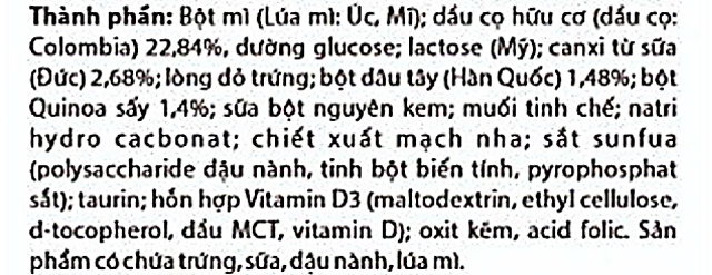 Thành phần dinh dưỡng