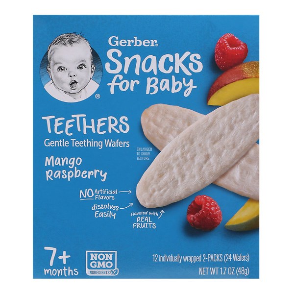 Bánh Gạo Ăn Dặm Gerber Teethers Vị Xoài, Mâm Xôi Hộp 48G (Từ 7 Tháng)