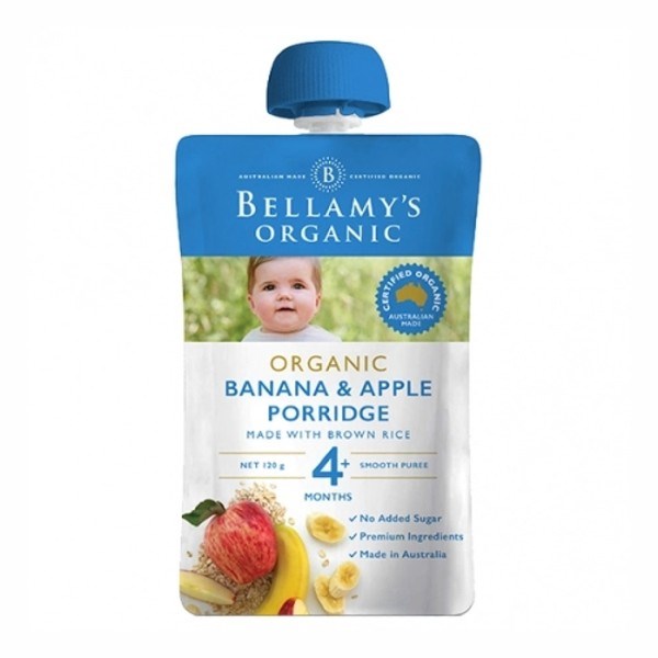 Dinh dưỡng ăn dặm Bellamys Organic chuối, táo, yến mạch túi 120g (từ 4 tháng) - AVAKids.com