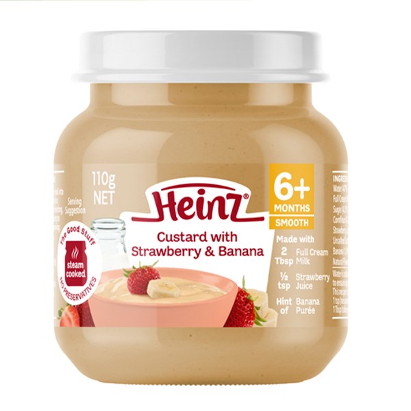 Dinh dưỡng trái cây nghiền Heinz chuối, dâu hũ 110g (từ 6 tháng)