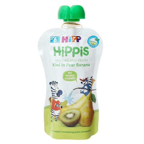 Dinh dưỡng trái cây nghiền HiPPiS kiwi, lê và chuối túi 100g (từ 6 tháng)