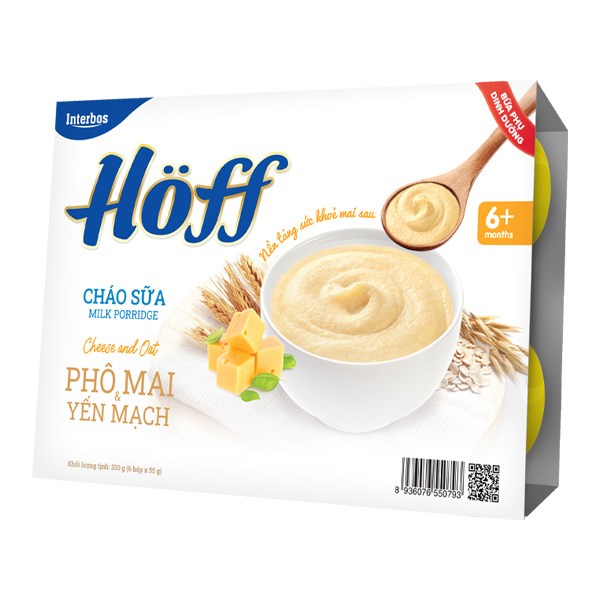 Lốc 6 hũ dinh dưỡng ăn dặm cháo sữa Hoff vị phô mai, yến mạch 55g (từ 6 tháng)