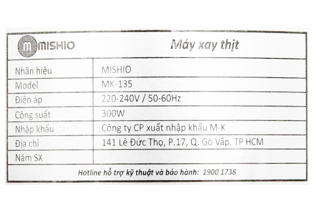 Máy xay thịt đa năng Mishio MK-135 300W 1.8 lít Màu Đen - Xám