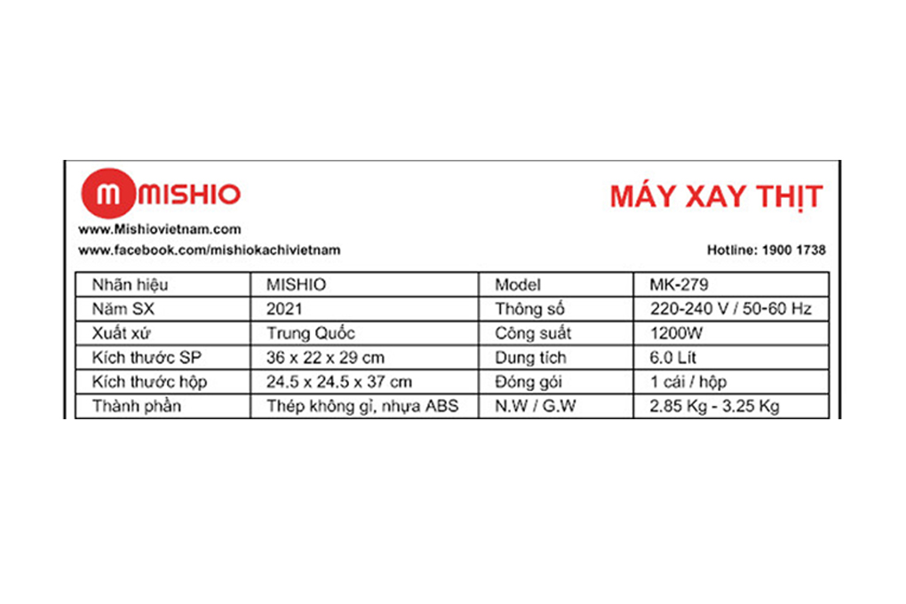 Máy xay thịt đa năng Mishio MK-279 1200W 6 lít - 11