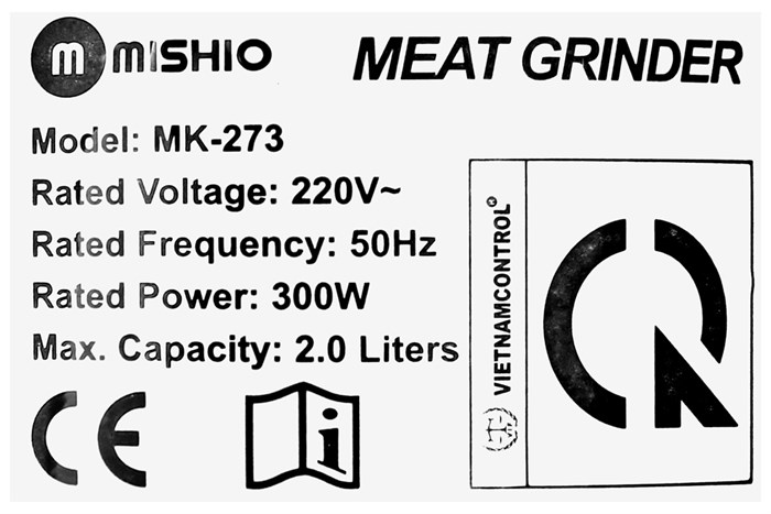 Máy xay thịt đa năng Mishio MK-273 300W 1.8 lít Màu Trắng - Đen