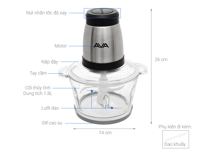 Máy xay thịt đa năng AVA HF-22B 300W 1.8 lít