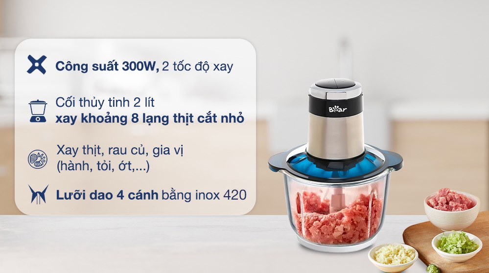 Máy xay thịt đa năng Bear QSJ-C03M1 300W 2 lít