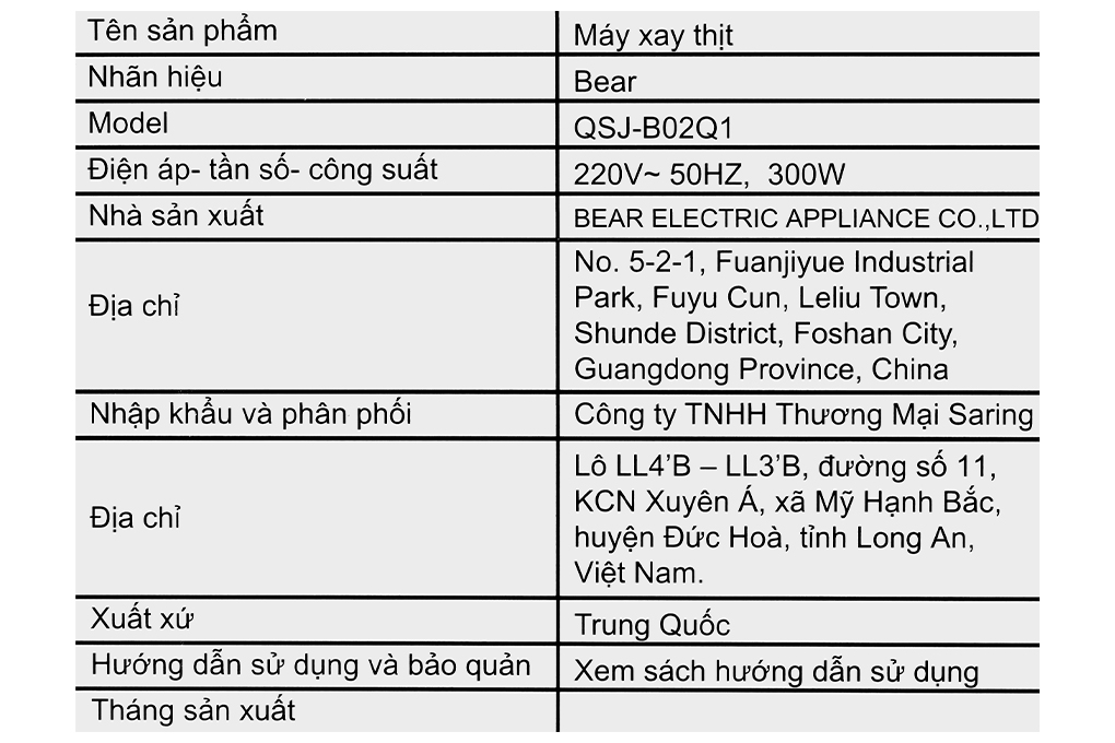 Máy xay thịt đa năng Bear QSJ-B02Q1 300W 2 lít Màu Trắng - Xanh