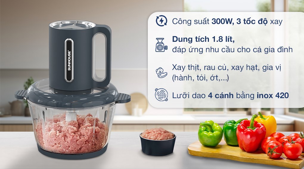 Máy xay thịt đa năng Sunhouse SHD5403 300W 1.8 lít