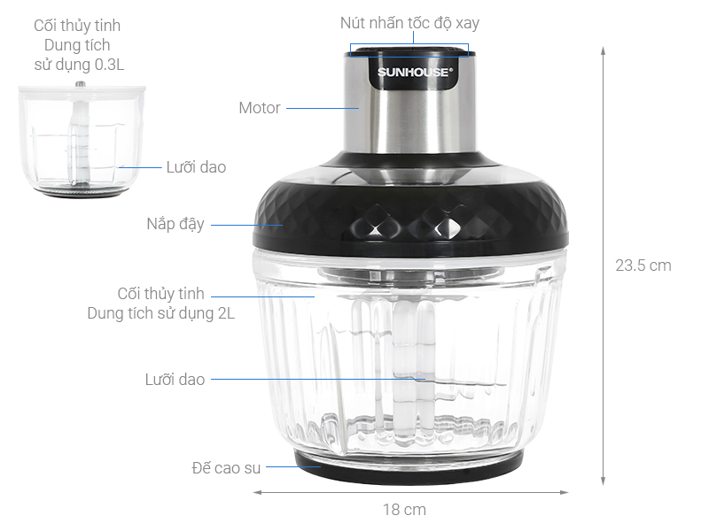 Máy xay thịt đa năng Sunhouse SHD5412 300W 2 lít/0.3 lít